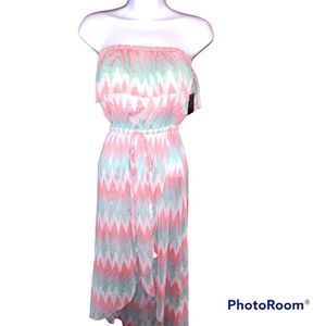 Cynthia Rowley Strapless Chevron Dress - Pink and Green